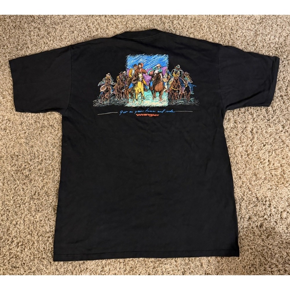 Vintage 90s Wrangler Graphic T Shirt Western Single Stitch Sz XL Cowboys